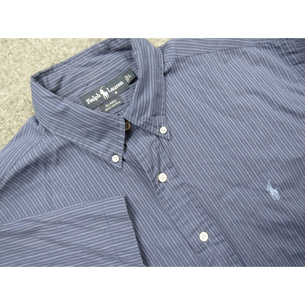 Ralph Lauren Shirt Men Large Blue‎ Stripe Blaire Button Short Sleeve Oversize